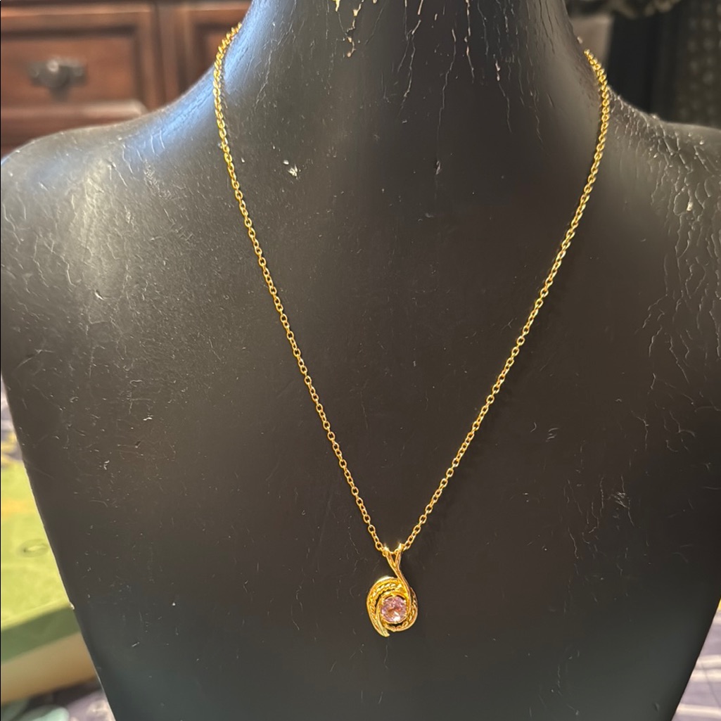 Delicate Gold And Pink Necklace With Minimalist Pendants